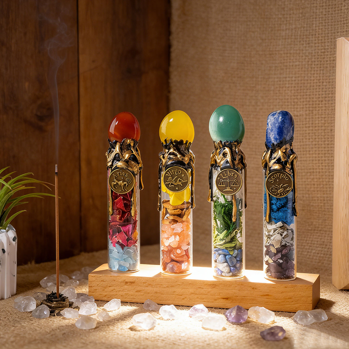 Home Decor Y2K - 1PC Natural Crystal Zodiac Wishing Bottle,